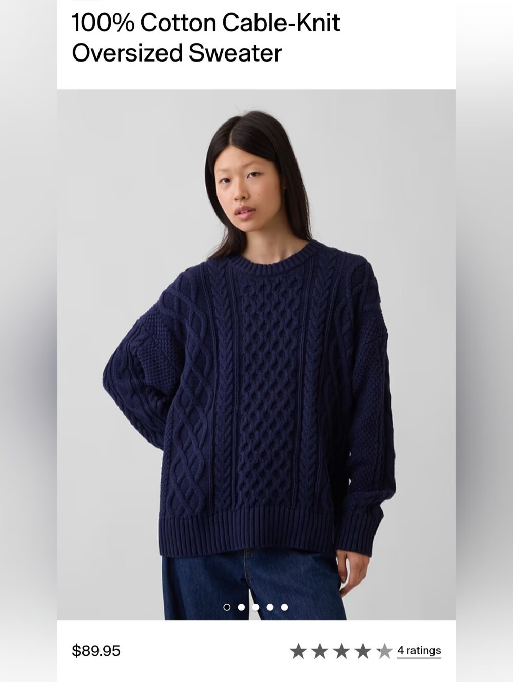 GAP 100% Cotton Dark Navy Cable Knit Crewneck Sweater - Women's Small